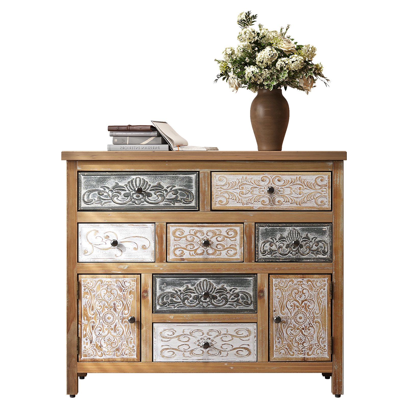Vintage Wooden Accent Chest with 7 Drawers & 2 Cabinets by HouseOfZazla