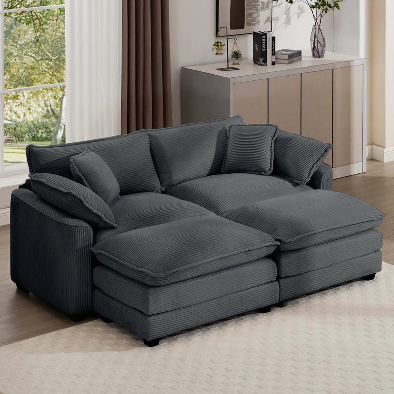 Modern Oversized Modular Cushion Sofa With Ottoman, Low Back, Deep Seating Sofa Set by HouseOfZazla