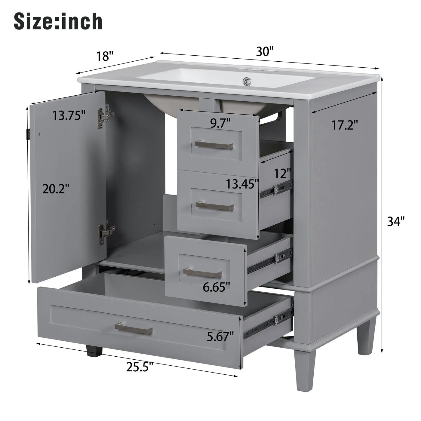 Bathroom Vanity, Modern Bathroom Cabinet With Sink Combo Set, Bathroom Storage Cabinet With A Soft Closing Door And 3 Drawers, Solid Wood Frame by Unique Piece Furniture