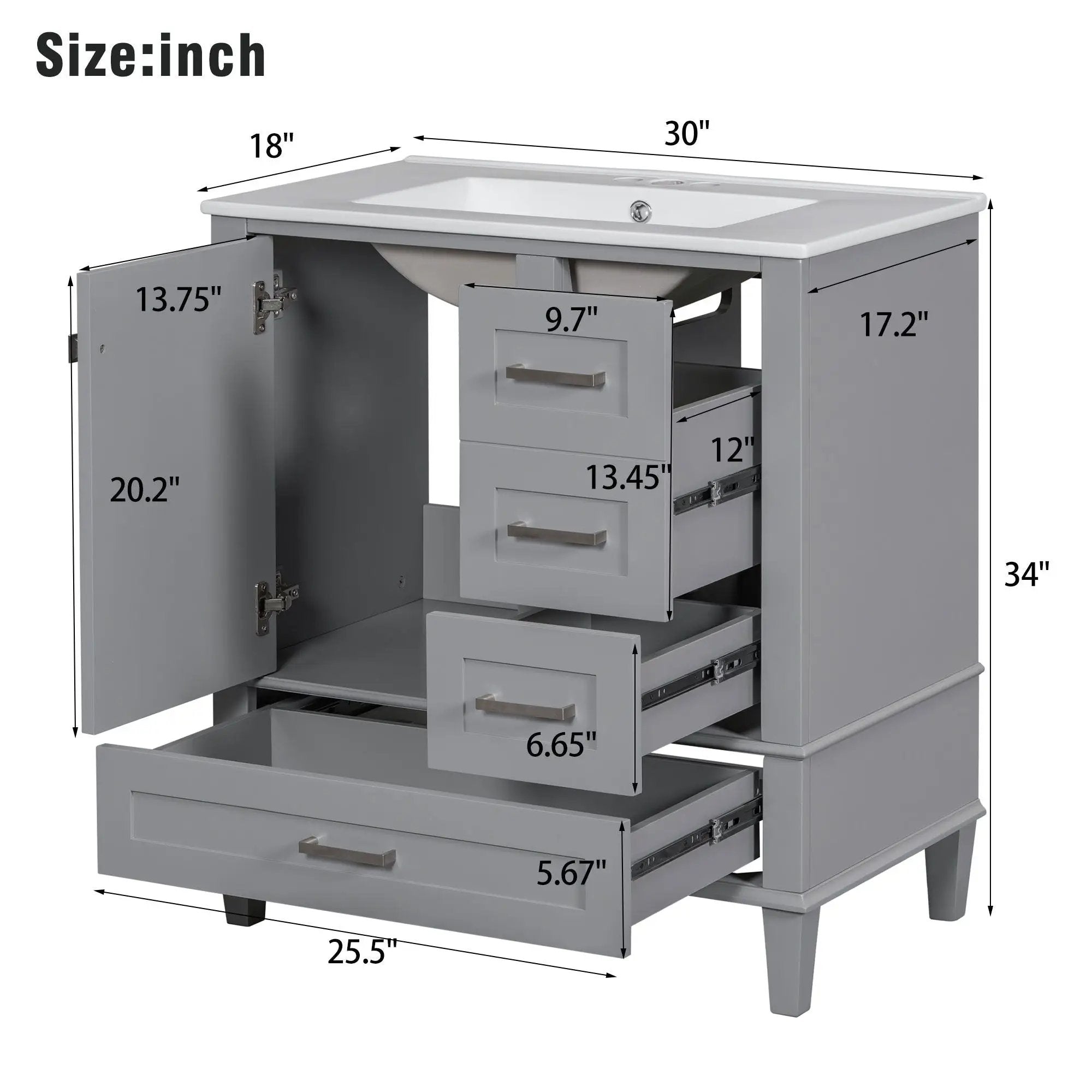 Bathroom Vanity, Modern Bathroom Cabinet With Sink Combo Set, Bathroom Storage Cabinet With A Soft Closing Door And 3 Drawers, Solid Wood Frame by HouseOfZazla