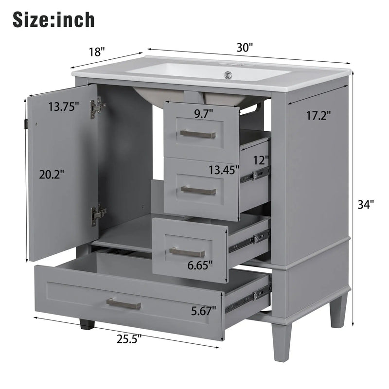 Bathroom Vanity, Modern Bathroom Cabinet With Sink Combo Set, Bathroom Storage Cabinet With A Soft Closing Door And 3 Drawers, Solid Wood Frame by HouseOfZazla