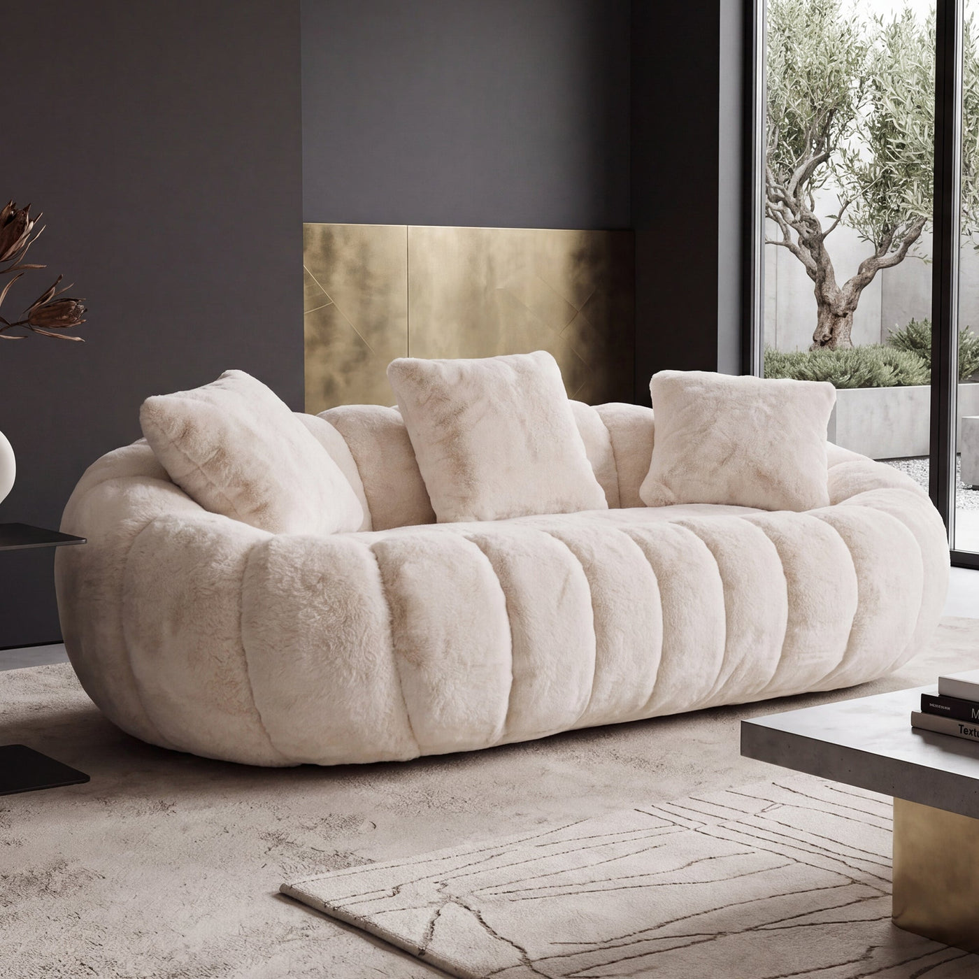 Floral-Shaped Ultra-Soft Faux Fur Two-Seater Sofa by HouseOfZazla