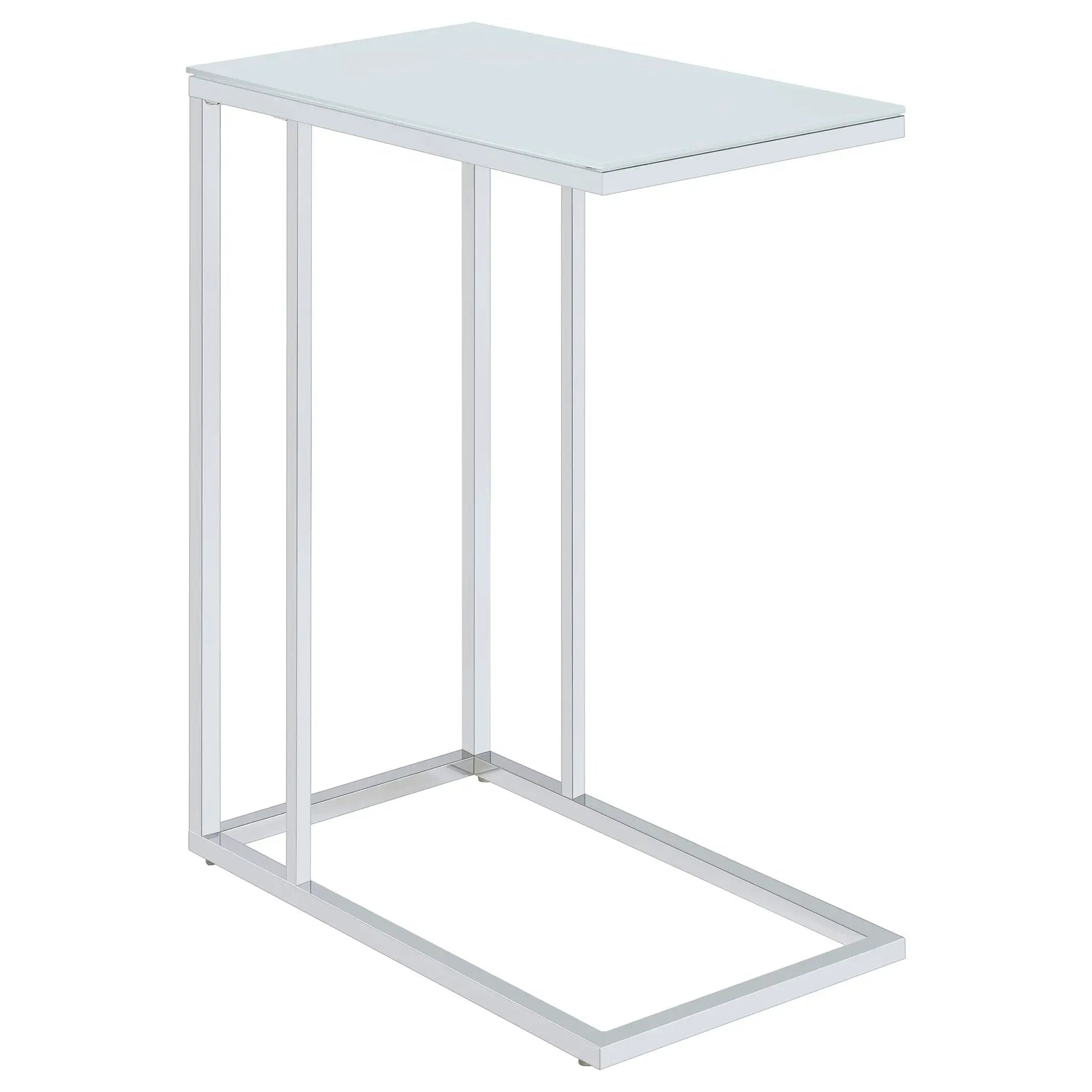 Stella White Glass Top C-Shaped Sofa Side Table Chrome by Unique Piece Furniture