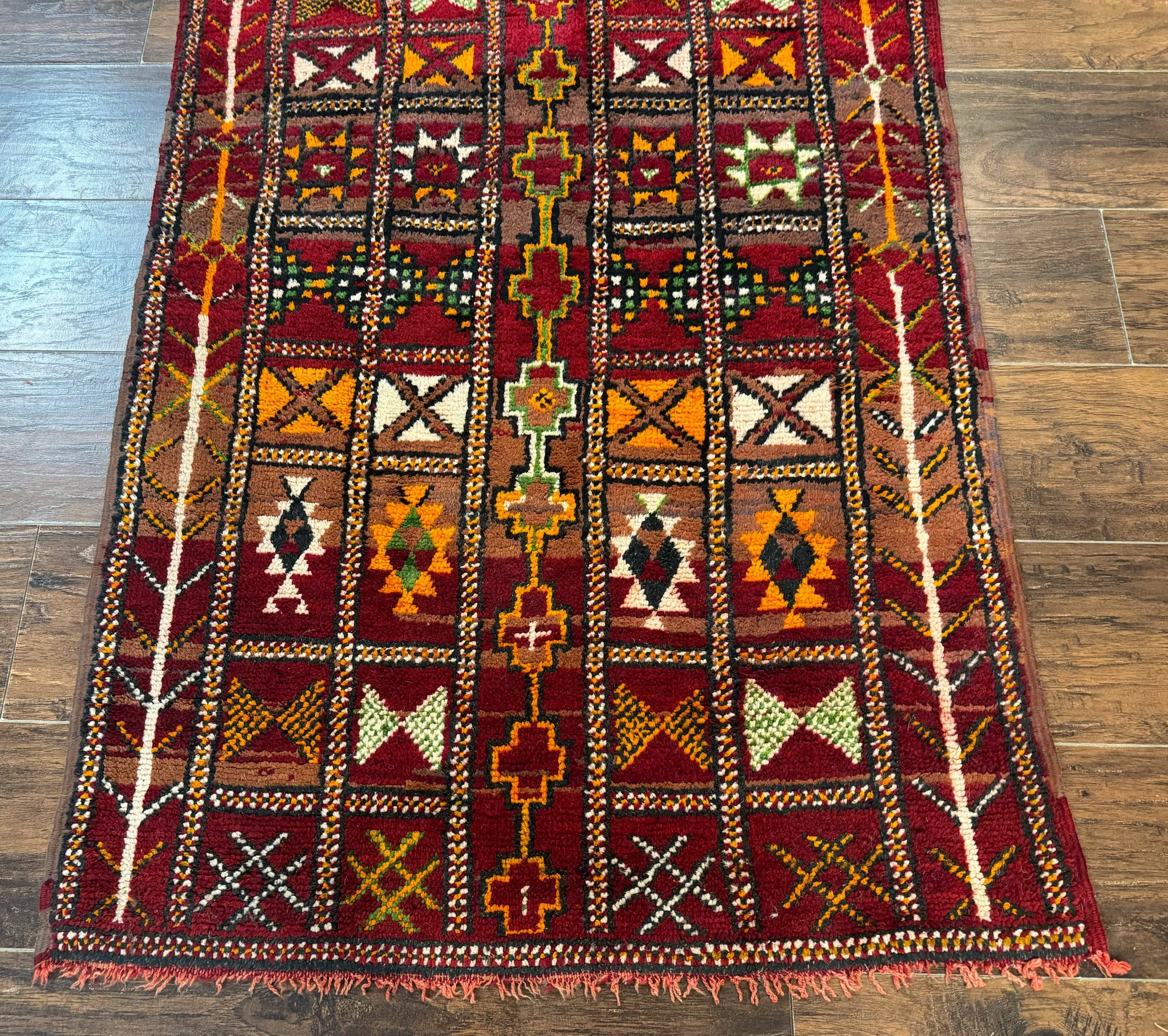 Moroccan Berber Tribal Rug 3x5, Geometric Area Rug, Red Orange Brown by Jewel Rugs