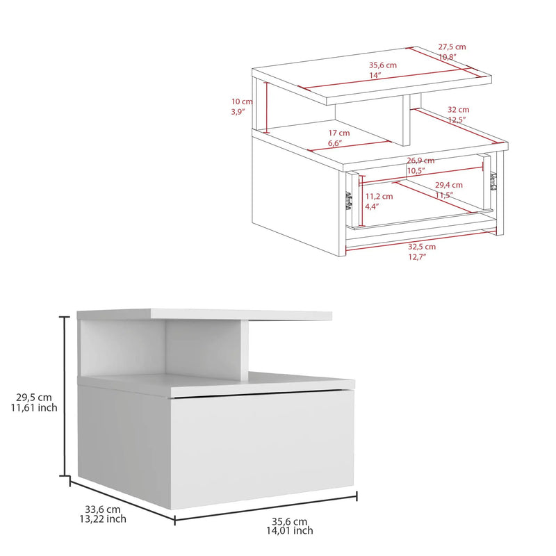 Flopini - Floating Nightstand With 1 Drawer, Compact Size - White by Unique Piece Furniture