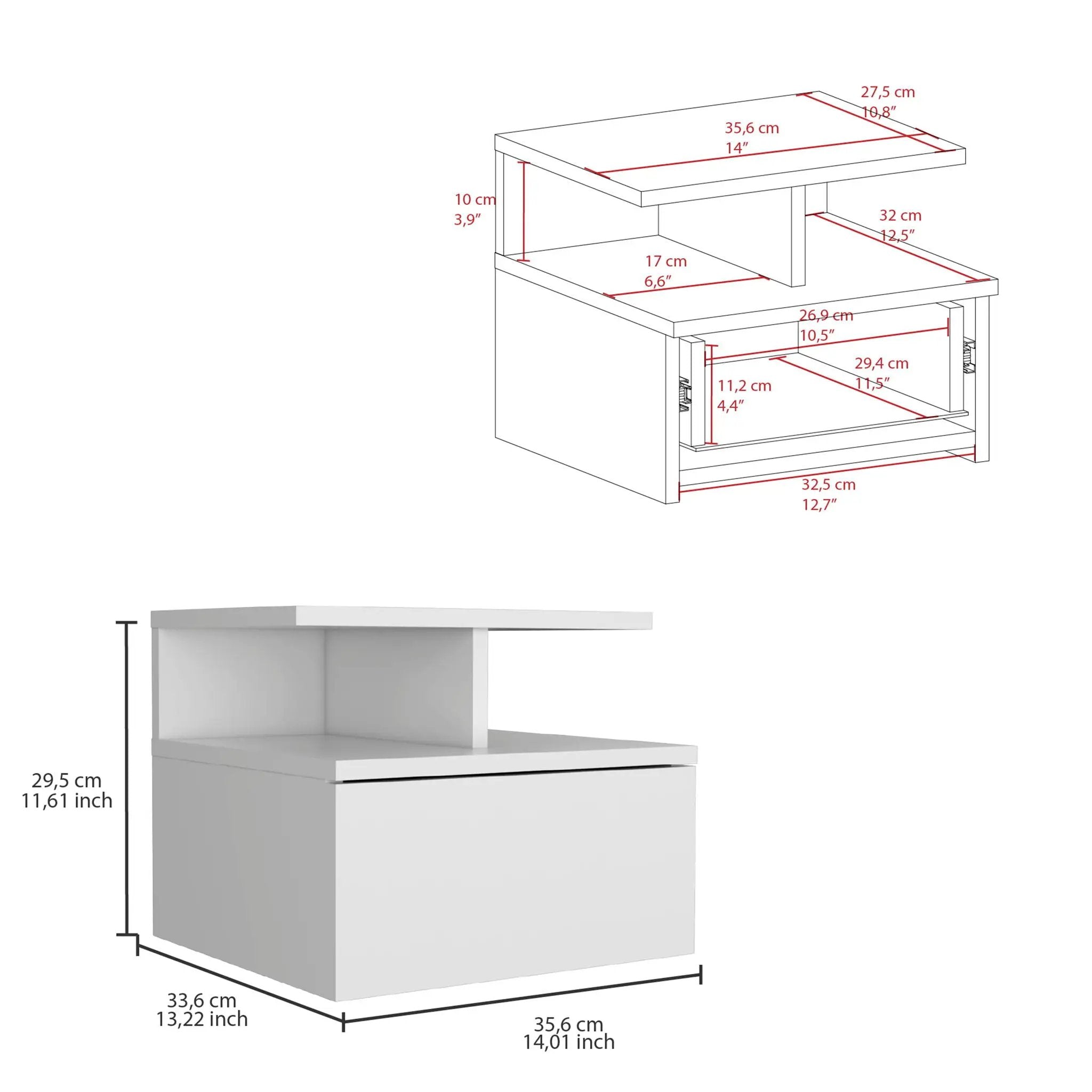 Flopini Floating Nightstand With 1 Drawer - Compact Size, White by HouseOfZazla