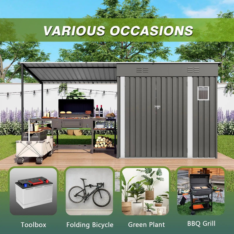 Lean To Shed With Open Sided Pergola, Outdoor Storage Shed & Attached Hardtop Gazebo Combo - Gray by HouseOfZazla