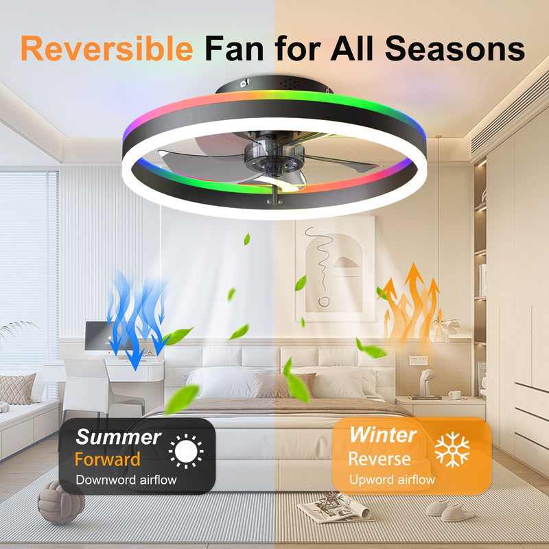 19.7" RGB Flush Mount Ceiling Fan with Light for Bedroom by HouseOfZazla