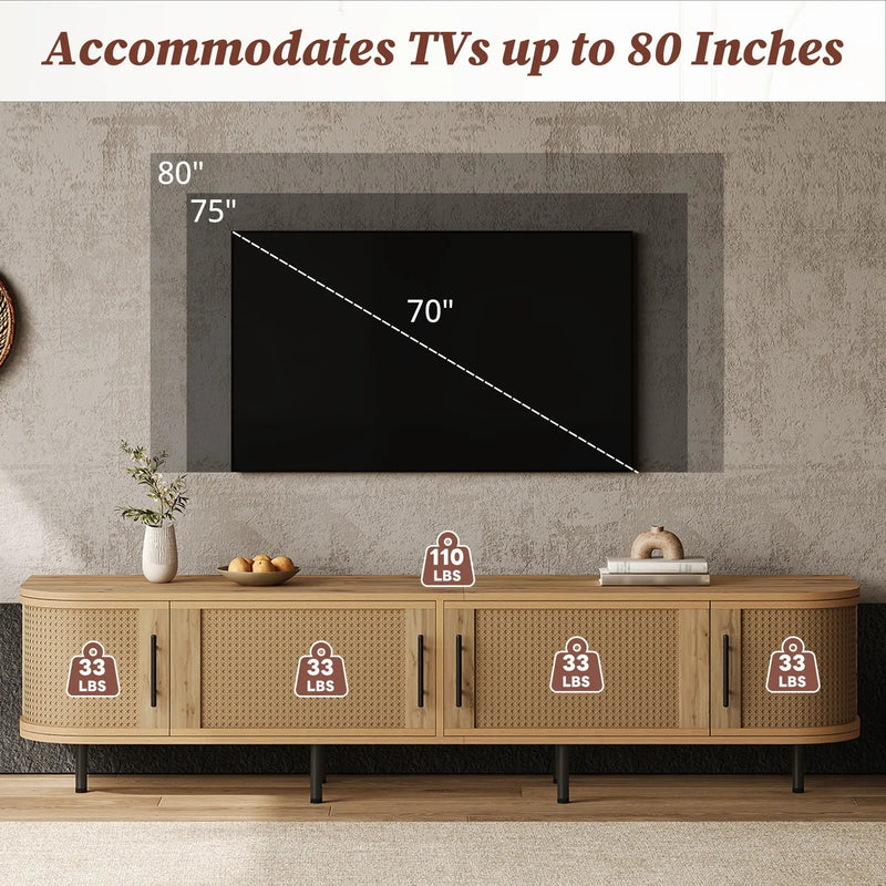 70" TV Stand With Doors, Construction For TVs Up To 80" - Natural Wood by HouseOfZazla