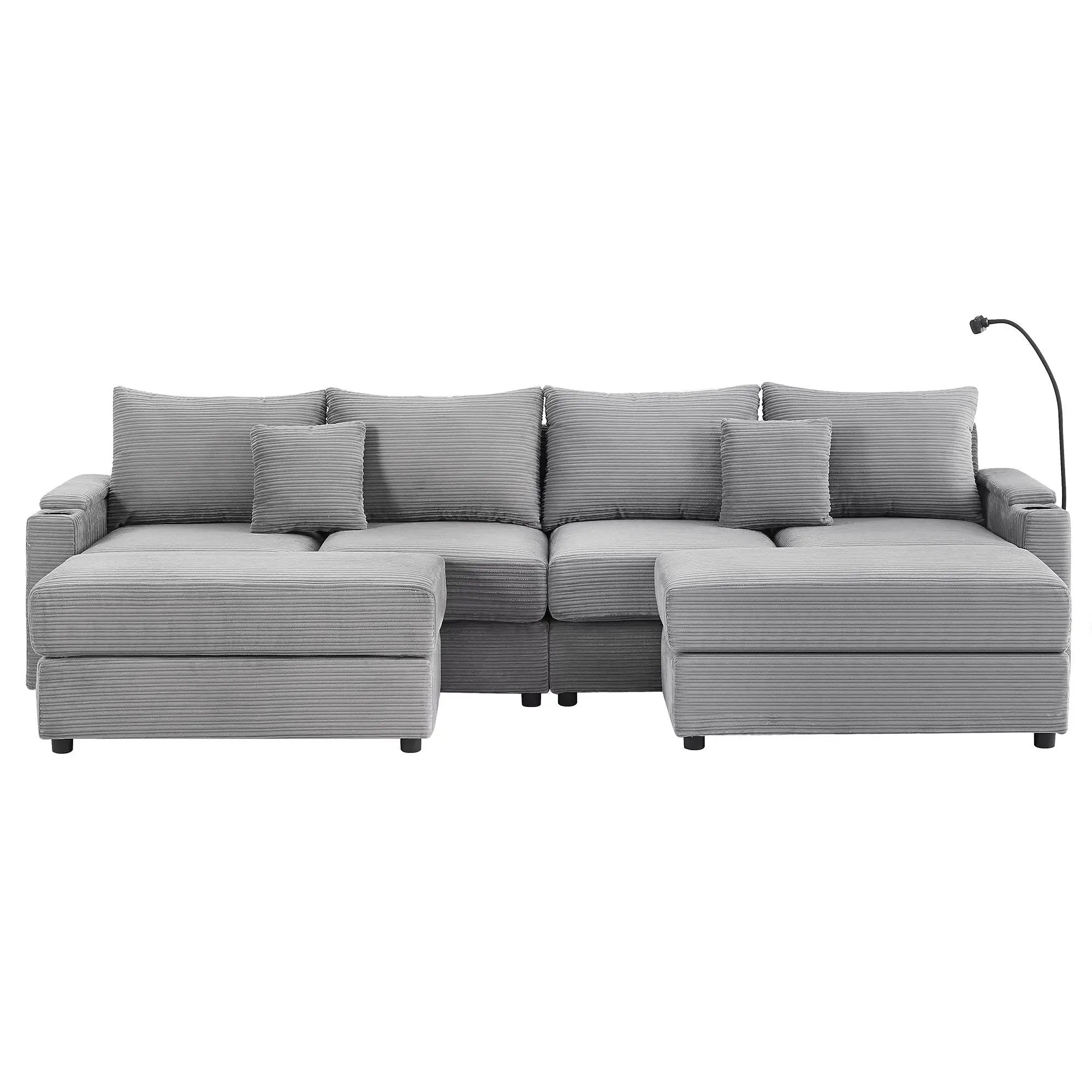 Modern Style Loveseat Sofa Sectional Sofa Couch With Storage Space, A Movable Ottoman, Two USB Ports, Two Cup Holders, A Phone Holder For Living Room by HouseOfZazla