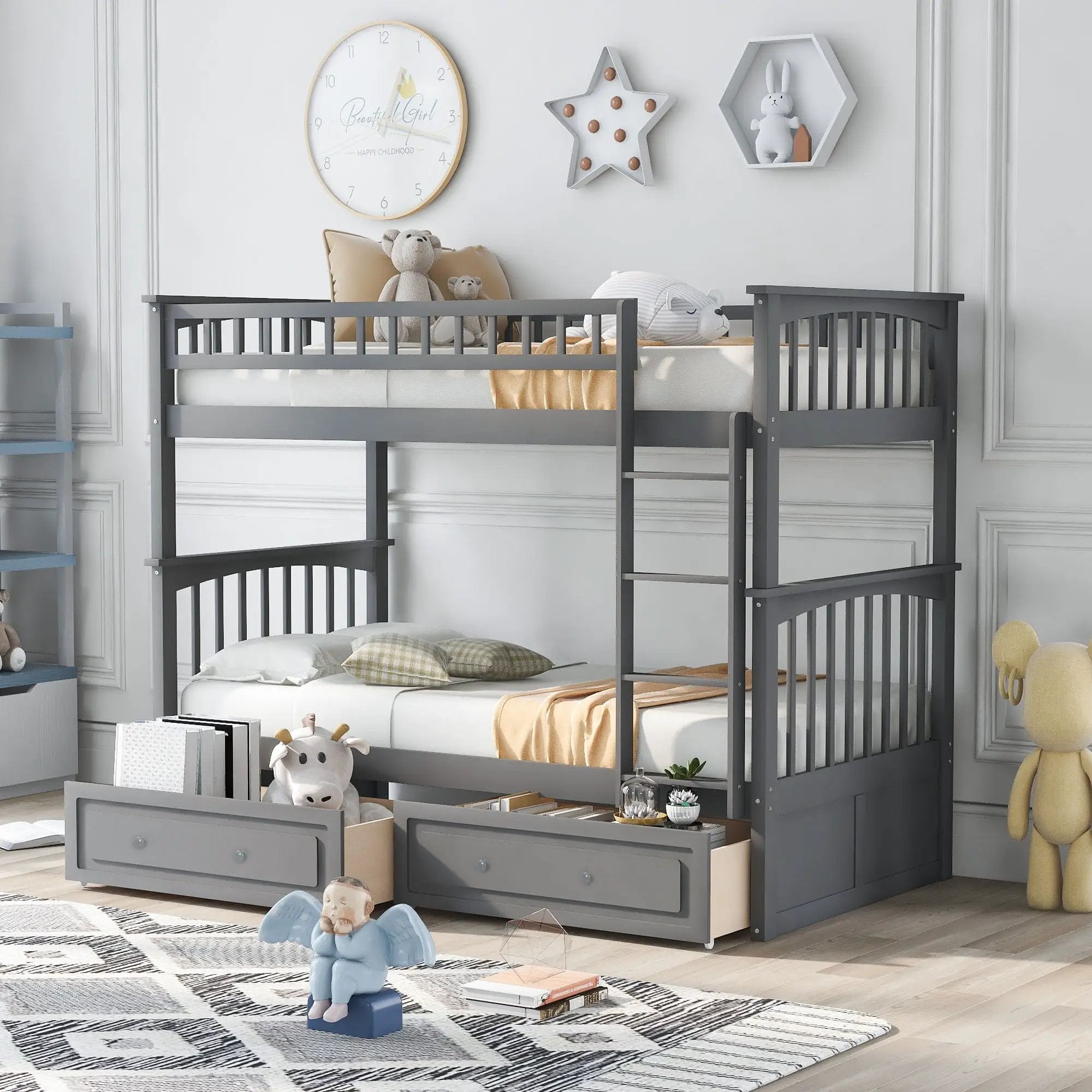Mystrene - Twin Over Twin Bunk Bed With Drawers, Convertible Beds by Unique Piece Furniture