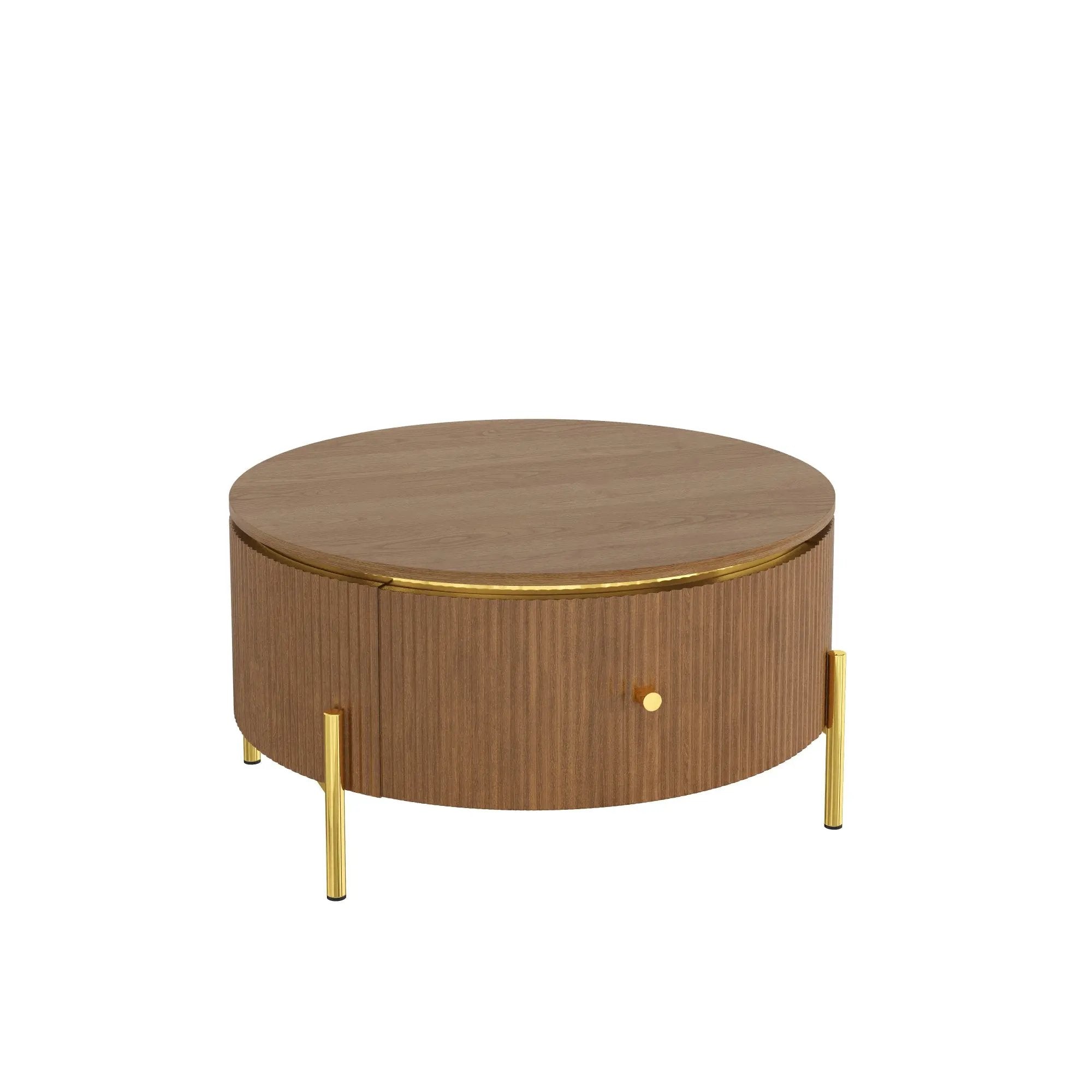 Modern Round Coffee Table with 2 Large Drawers Storage Accent Table by HouseOfZazla