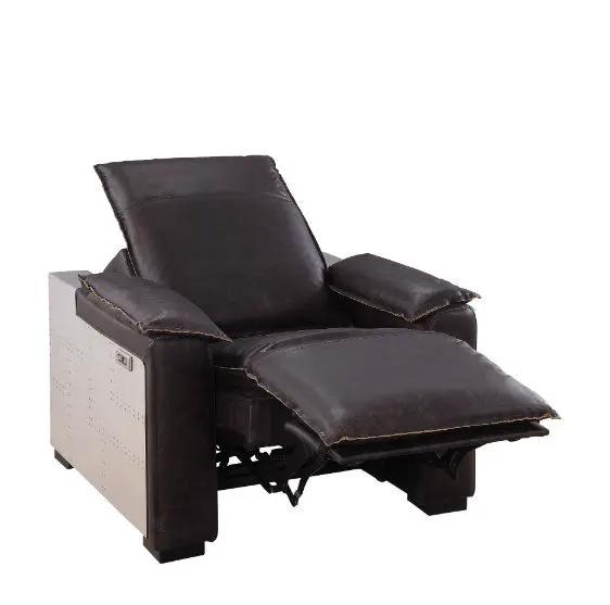 Misezon - Power Motion Recliner - Dark Top Grain Brown Leather & Aluminum by Unique Piece Furniture