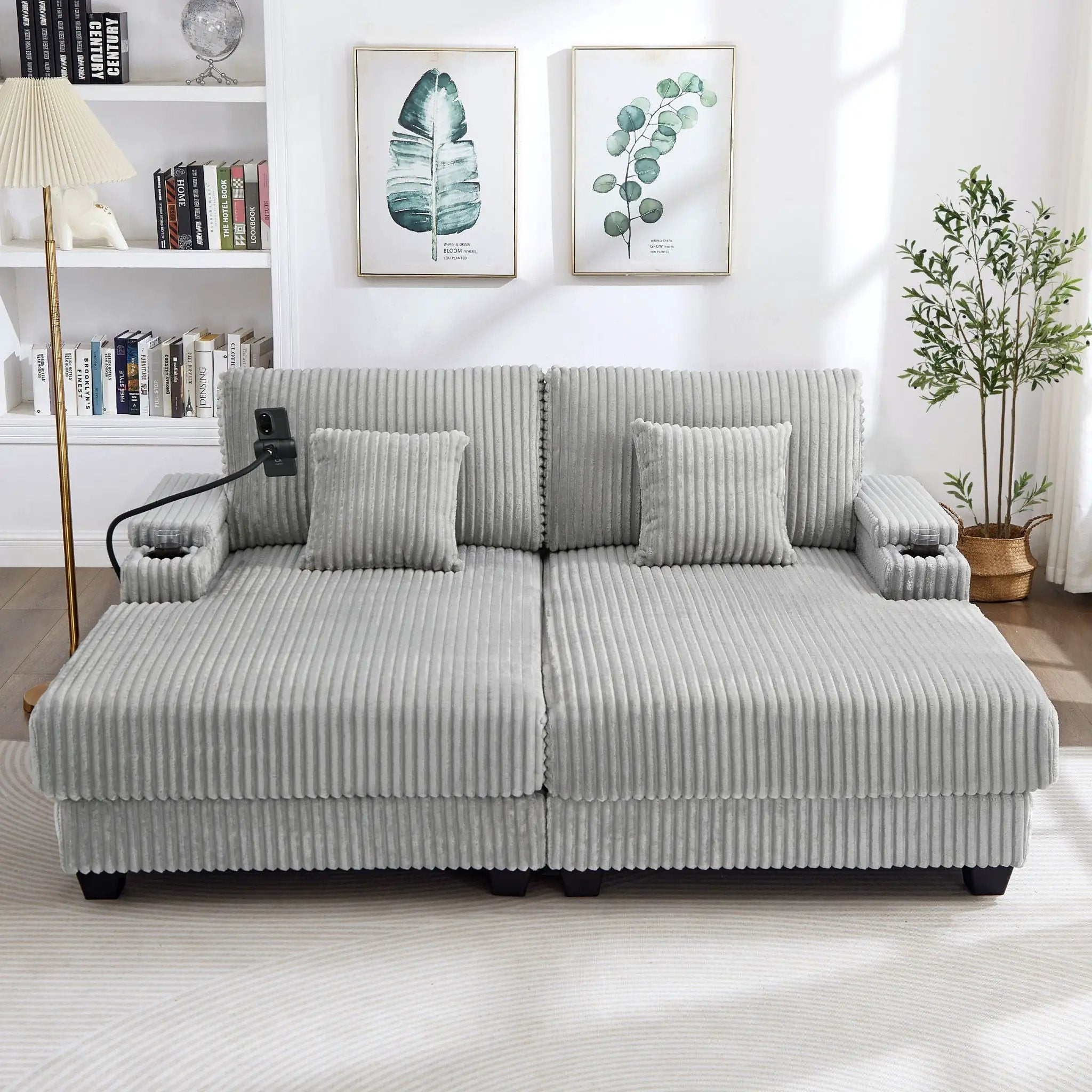 Modern Chaise Sofa With Adjustable Backrest, Cup Holders, Phone Holder & Storage Compartments For Living Room by Unique Piece Furniture
