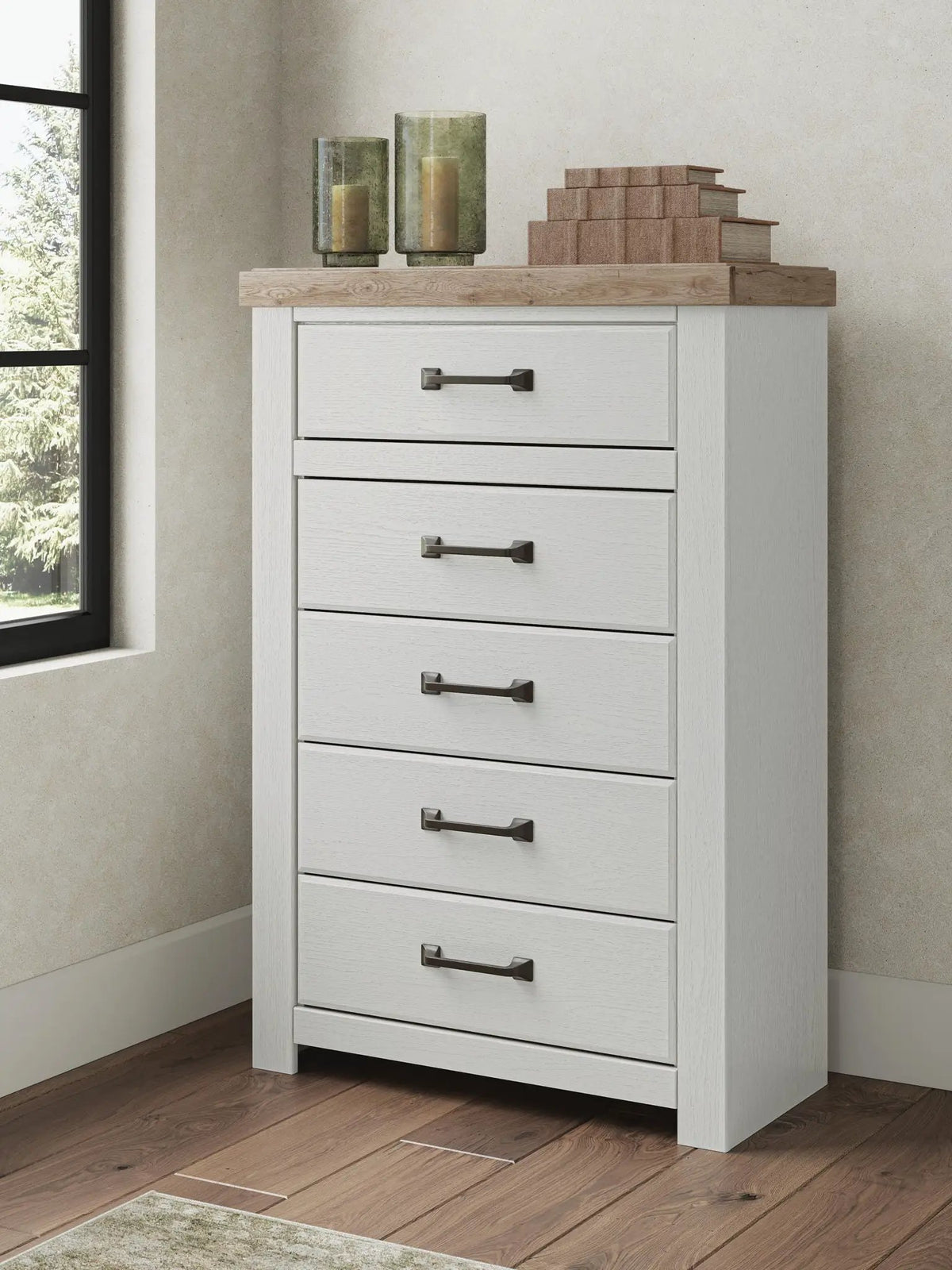 Savonport - Five Drawer Chest - White / Brown by Unique Piece Furniture