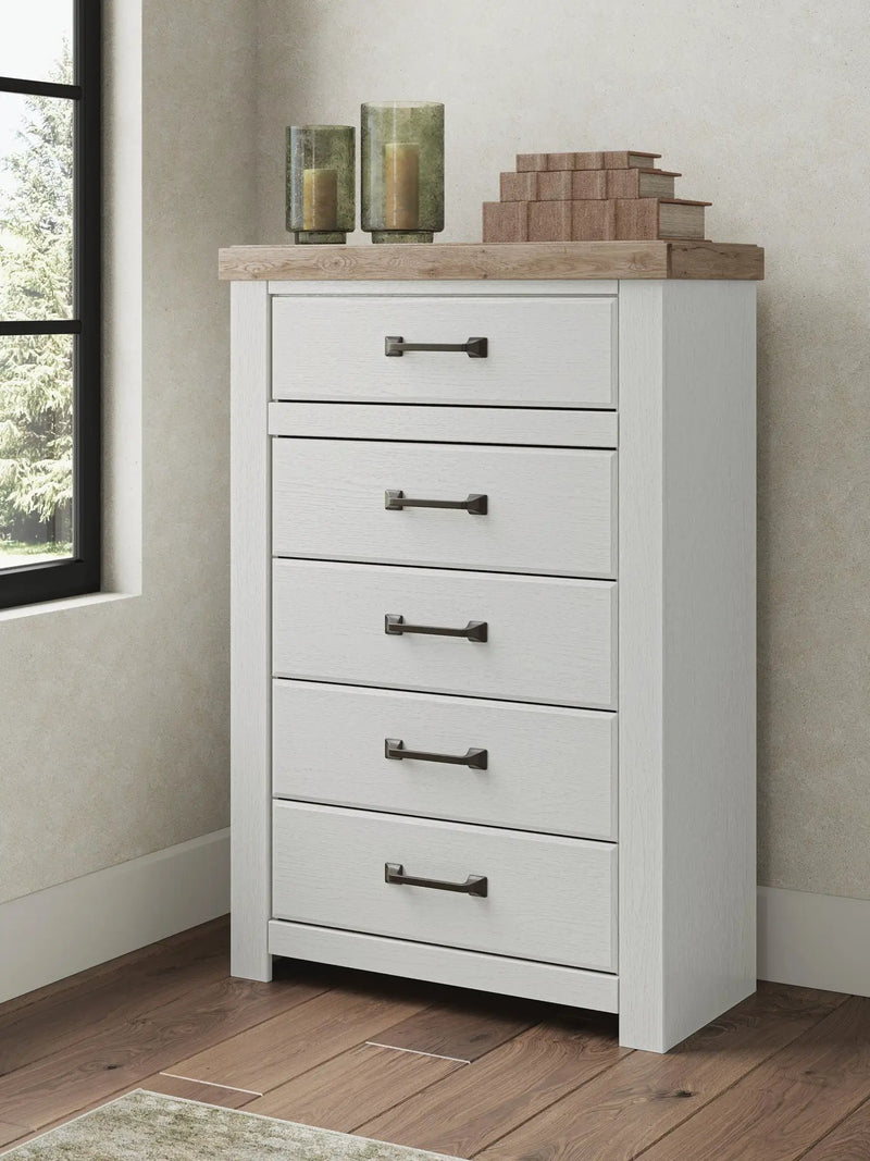 Savonport - Five Drawer Chest - White / Brown by Unique Piece Furniture