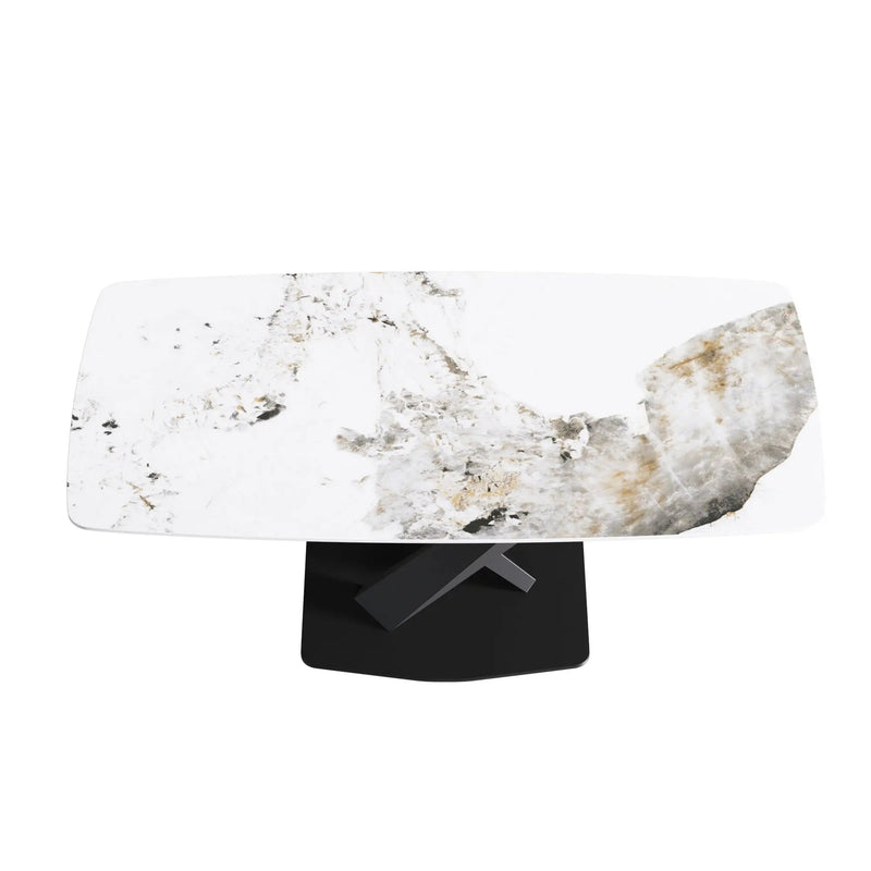Modern Artificial Stone Pandora White Curved Metal Leg Dining Table, Can Accommodate 6-8 People - Antique White by HouseOfZazla