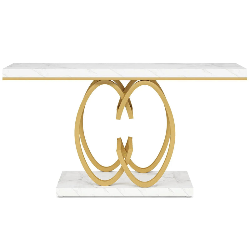 Console Table, Geometric Entryway Table For Living Hallway - White / Gold by HouseOfZazla