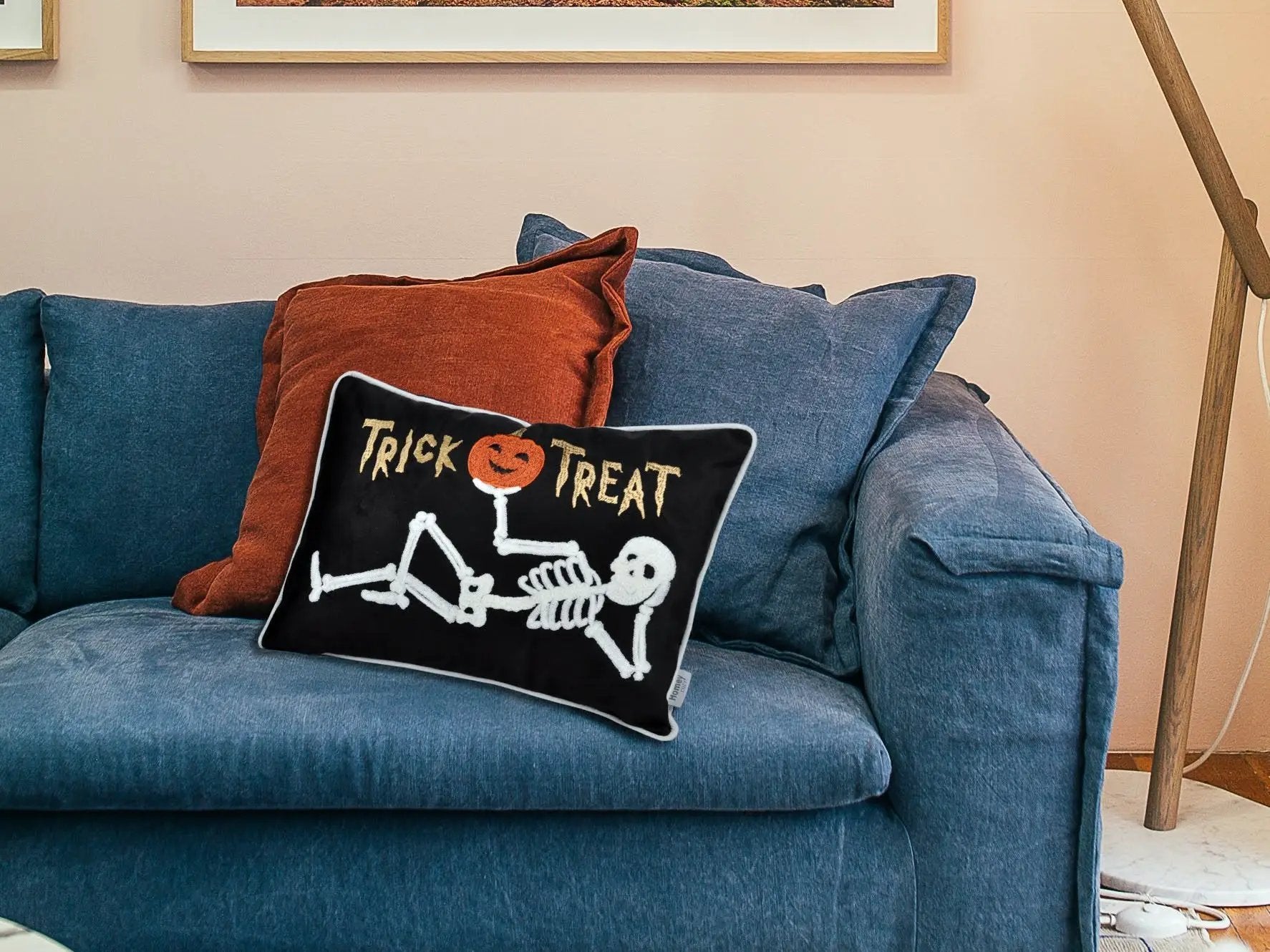 Trick or Treat Skeleton Velvet Throw Pillow Set of 2 by HouseOfZazla
