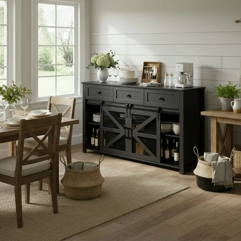 U_Style 55" Sliding Barn Door Sideboard Buffet Cabinet by HouseOfZazla