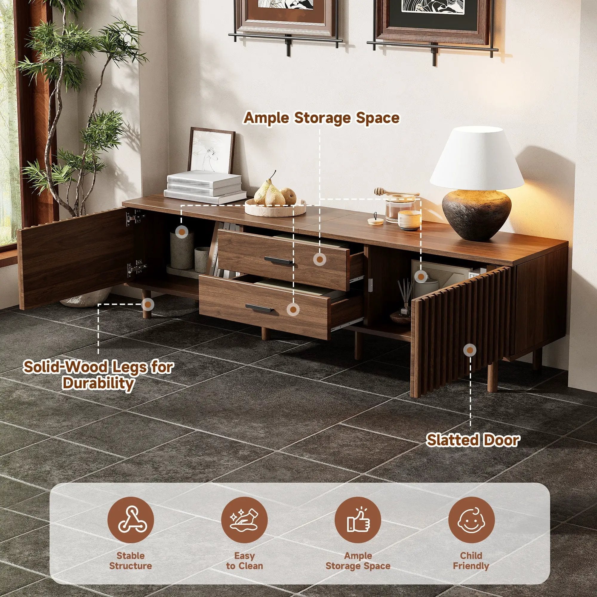 TV Stand For TVs Up To 80", Media Entertainment Center With Ample Storage - Dark Brown by Unique Piece Furniture