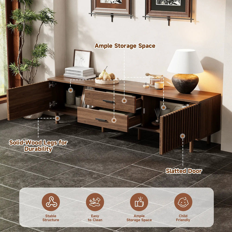 TV Stand For TVs Up To 80", Media Entertainment Center With Ample Storage - Dark Brown by Unique Piece Furniture