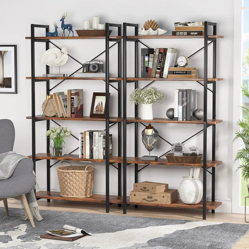 5 Tier Bookshelf Unit With Accents For Living Room - Black / Brown by HouseOfZazla