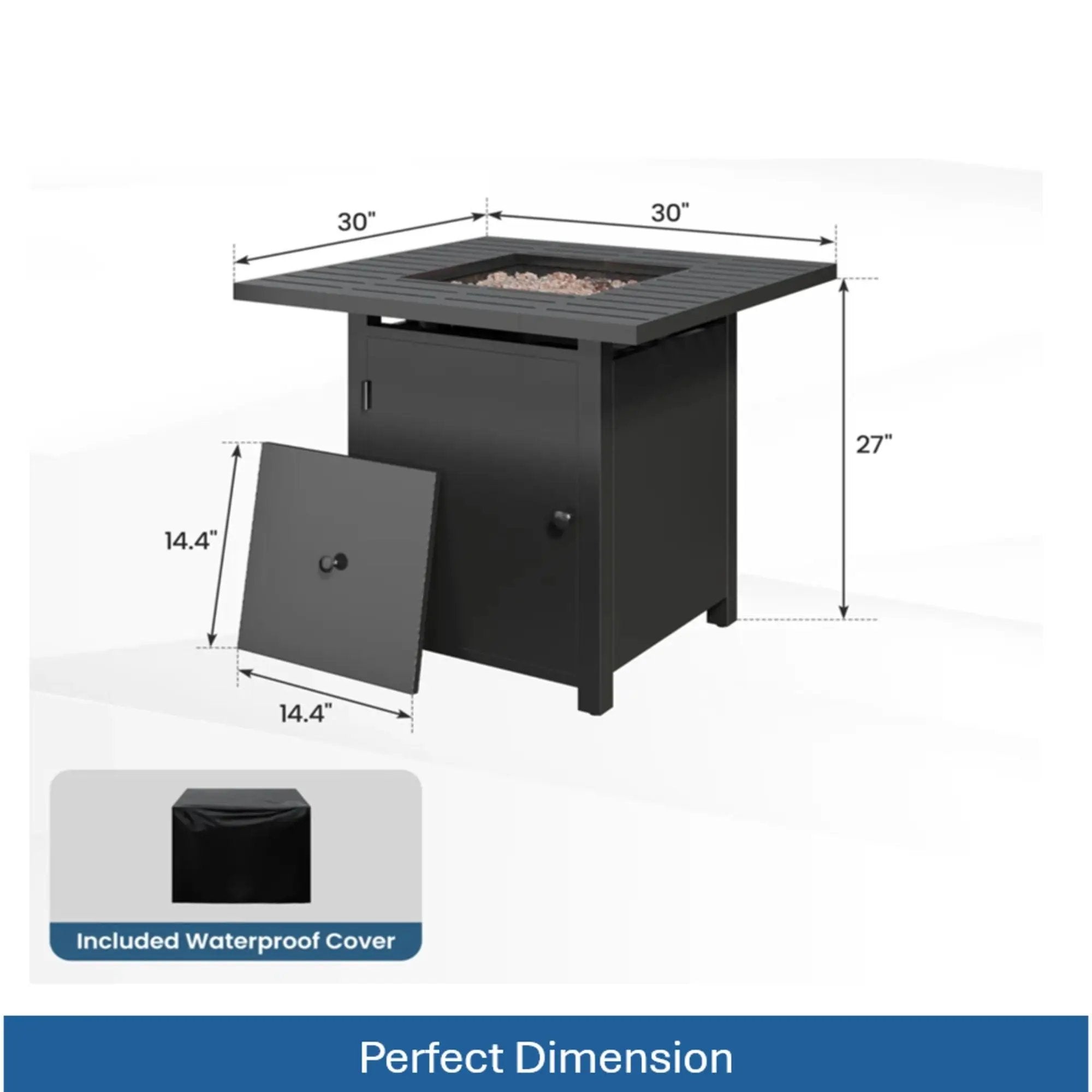 Square 2 In 1 Outdoor Propane Fire Pit Table With Stainless Burner, Lava Rocks, Lid & Waterproof Cover - Black by HouseOfZazla