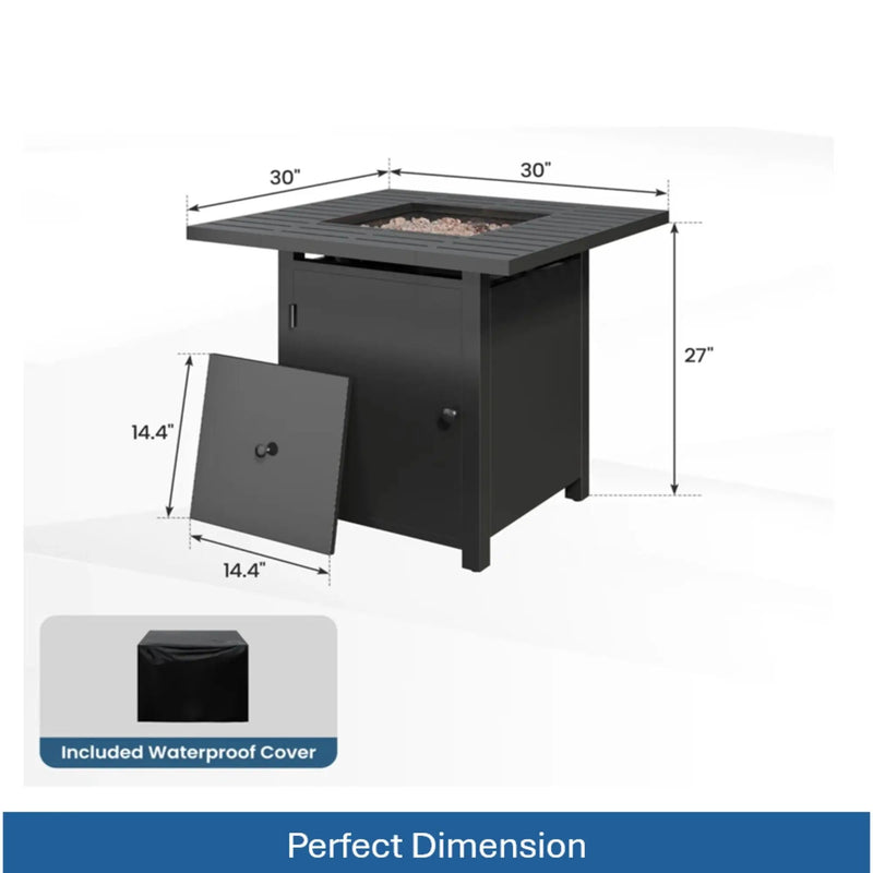 Square 2 In 1 Outdoor Propane Fire Pit Table With Stainless Burner, Lava Rocks, Lid & Waterproof Cover - Black by HouseOfZazla