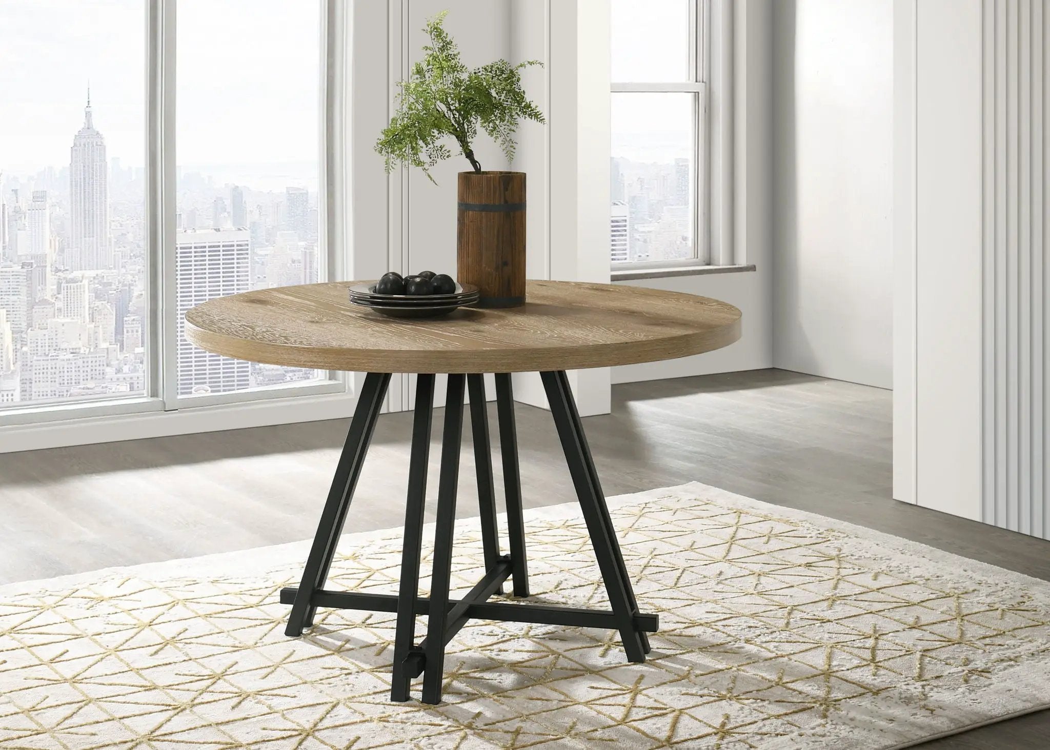 Tate - Round Dining Table With Metal Base - Oak Finish by Unique Piece Furniture