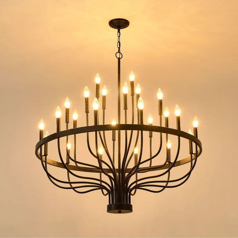 24 Light Chandelier Industrial Iron Candle Chandelier Modern Suspended Farmhouse Chandeliers Pendant Light Fixtures For Dining Room Bedroom Living Room Kitchen Island Foyer E12 Bulb (No Include) - Black by HouseOfZazla