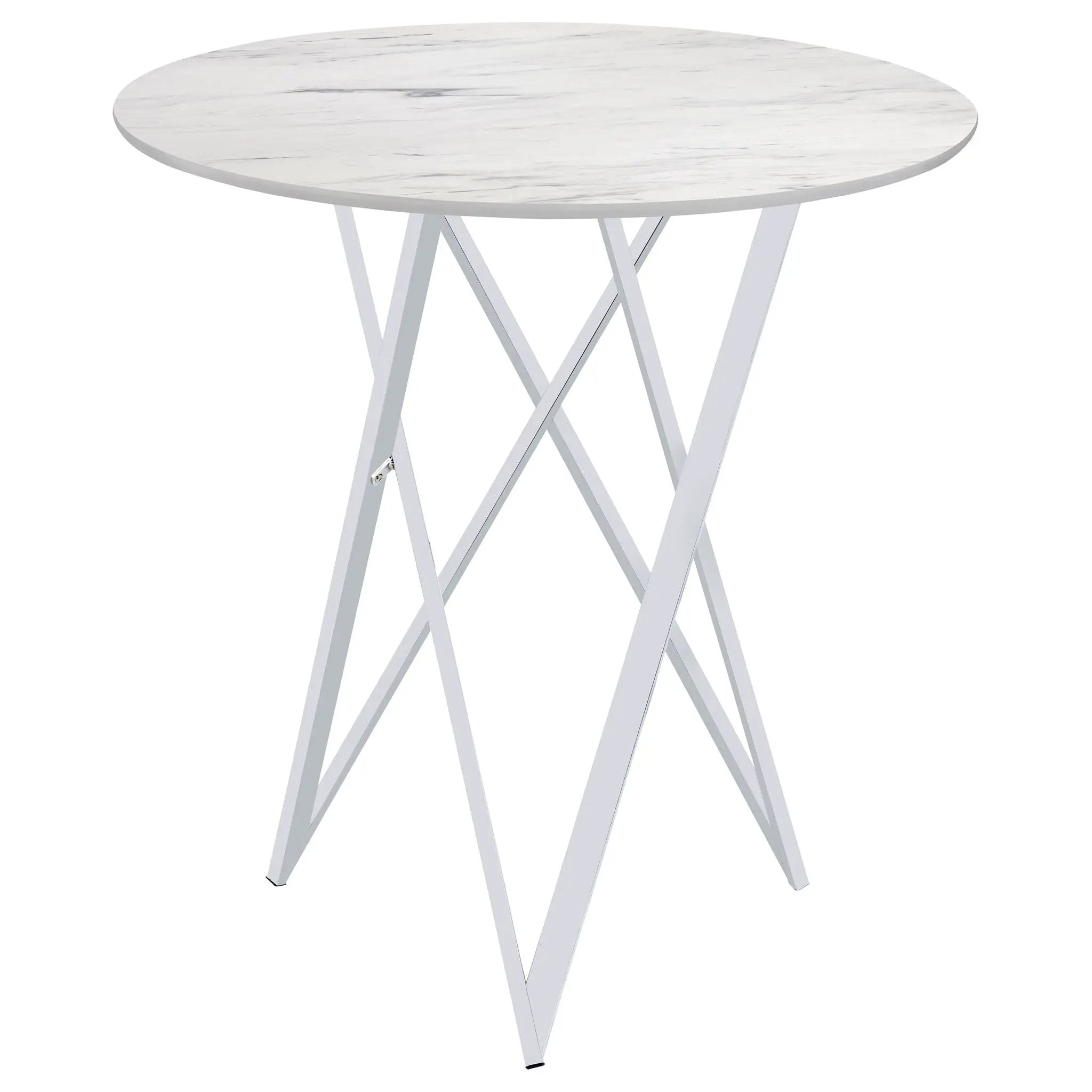 Halverson - Round Top Bar Table - White / Silver