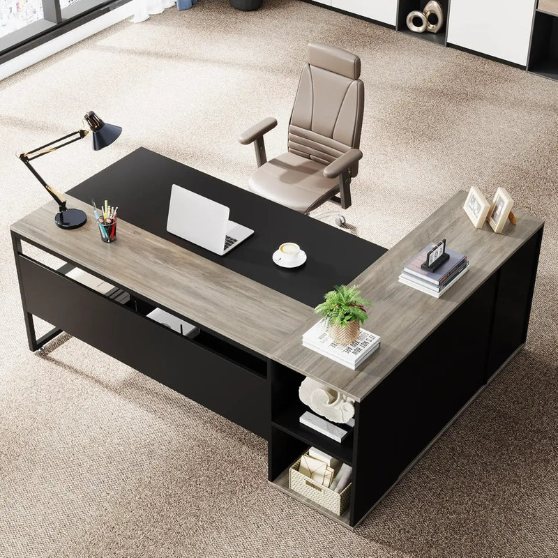 L-Shaped Executive Desk With Cabinet Storage by HouseOfZazla