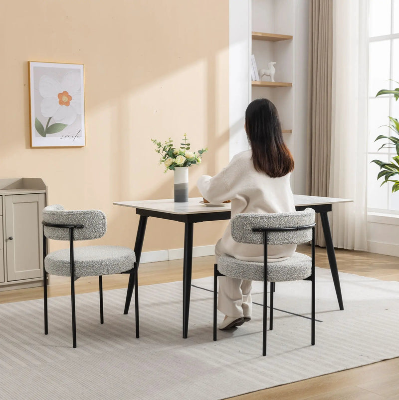 Burbank - Modern Round Boucle Dining Chairs (Set of 2) - Black / White by Unique Piece Furniture