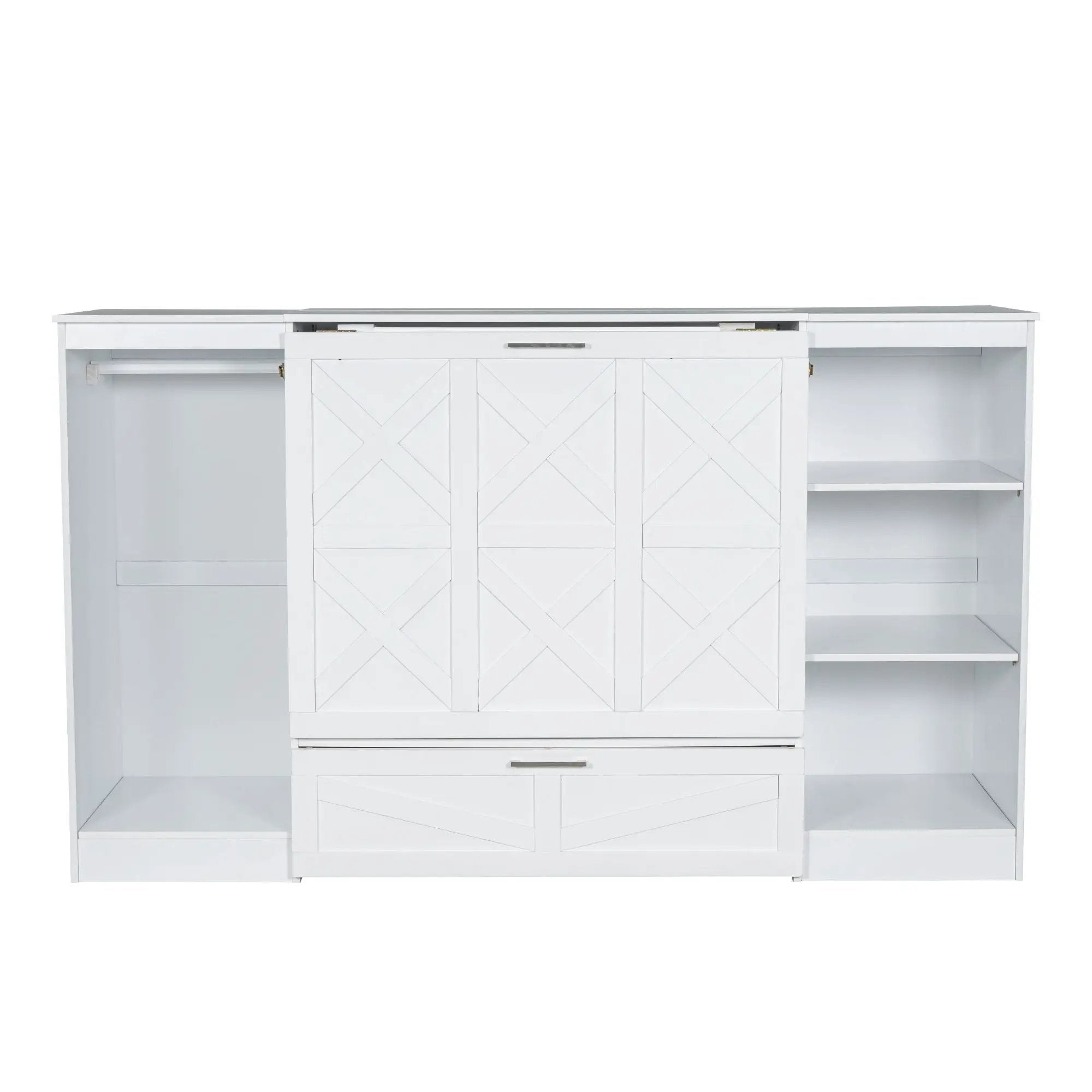 Twin Size Murphy Bed With Bedside Shelves And Wardrobe - White by Unique Piece Furniture