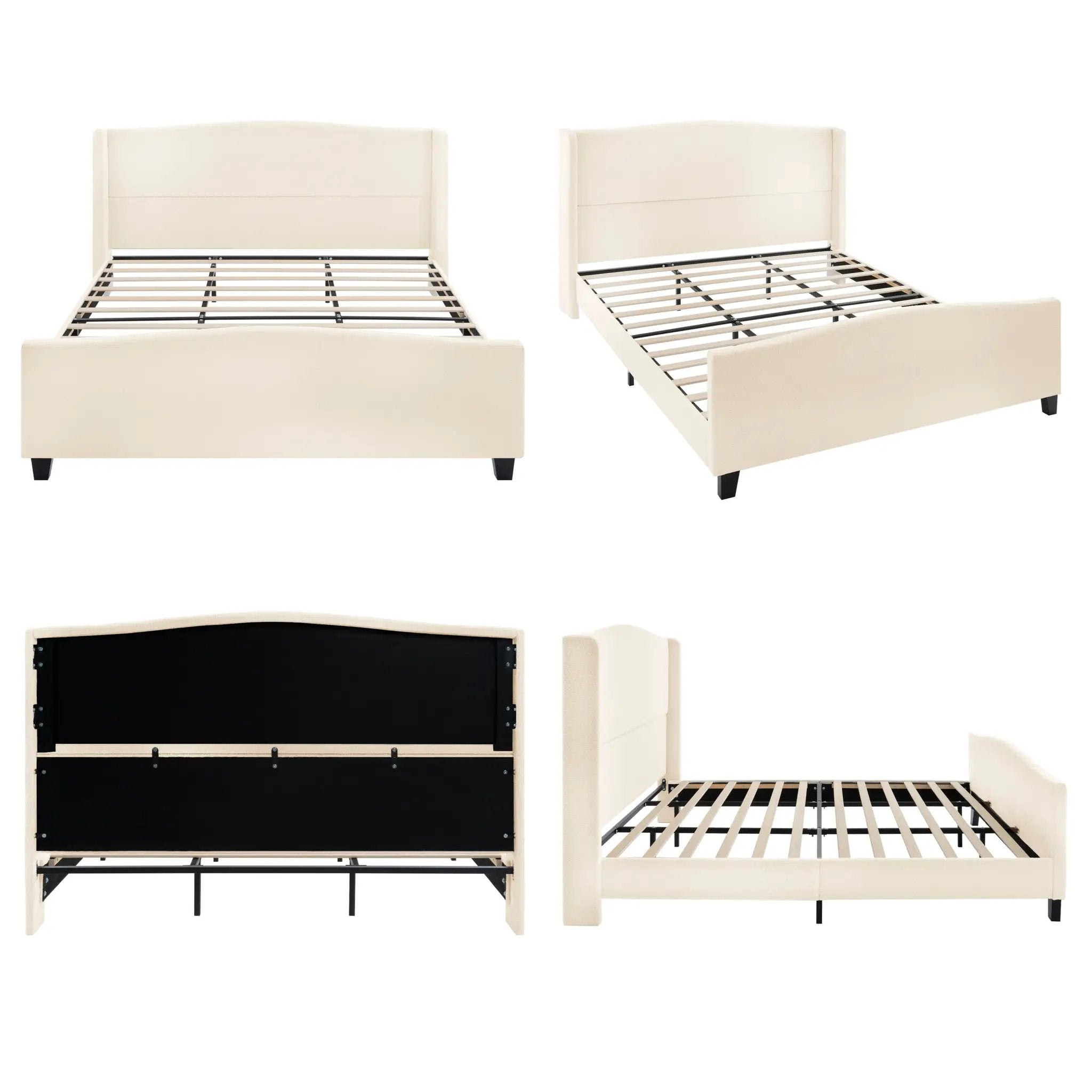 King Size Bed Frame with Upholstered Teddy Velvet Headboard by HouseOfZazla