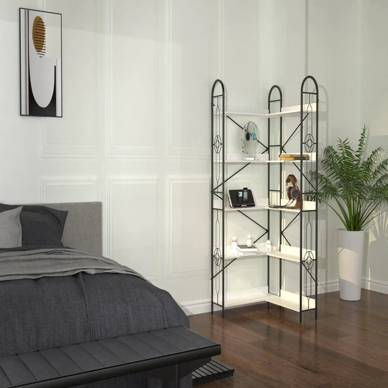 Industrial Style Corner Bookshelf With Thickened Iron Frame by Unique Piece Furniture