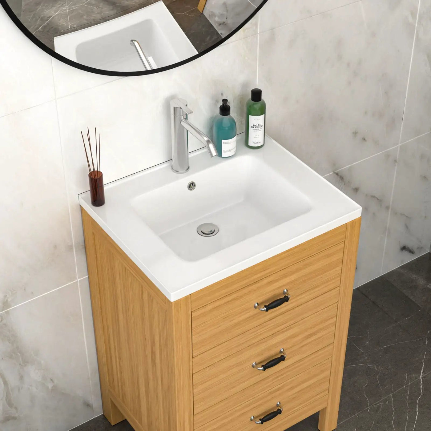 Rectangular Single Vanity Top With 1 Faucet Hole And Overflow Ceramic by HouseOfZazla