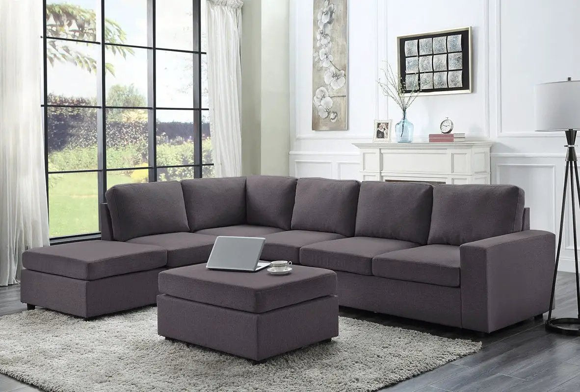 Cassia - 7 Seat Reversible Modular Sectional Sofa With Ottoman by HouseOfZazla