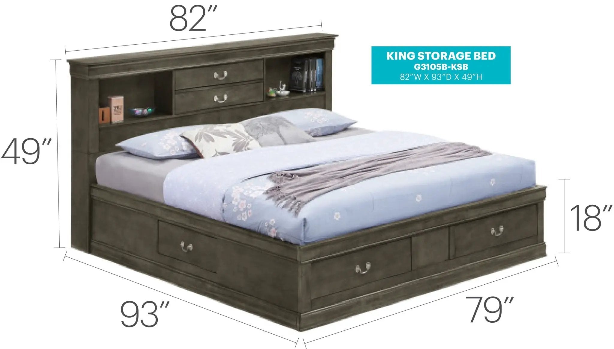 Traditional Style Bookcase Storage Bed by Unique Piece Furniture