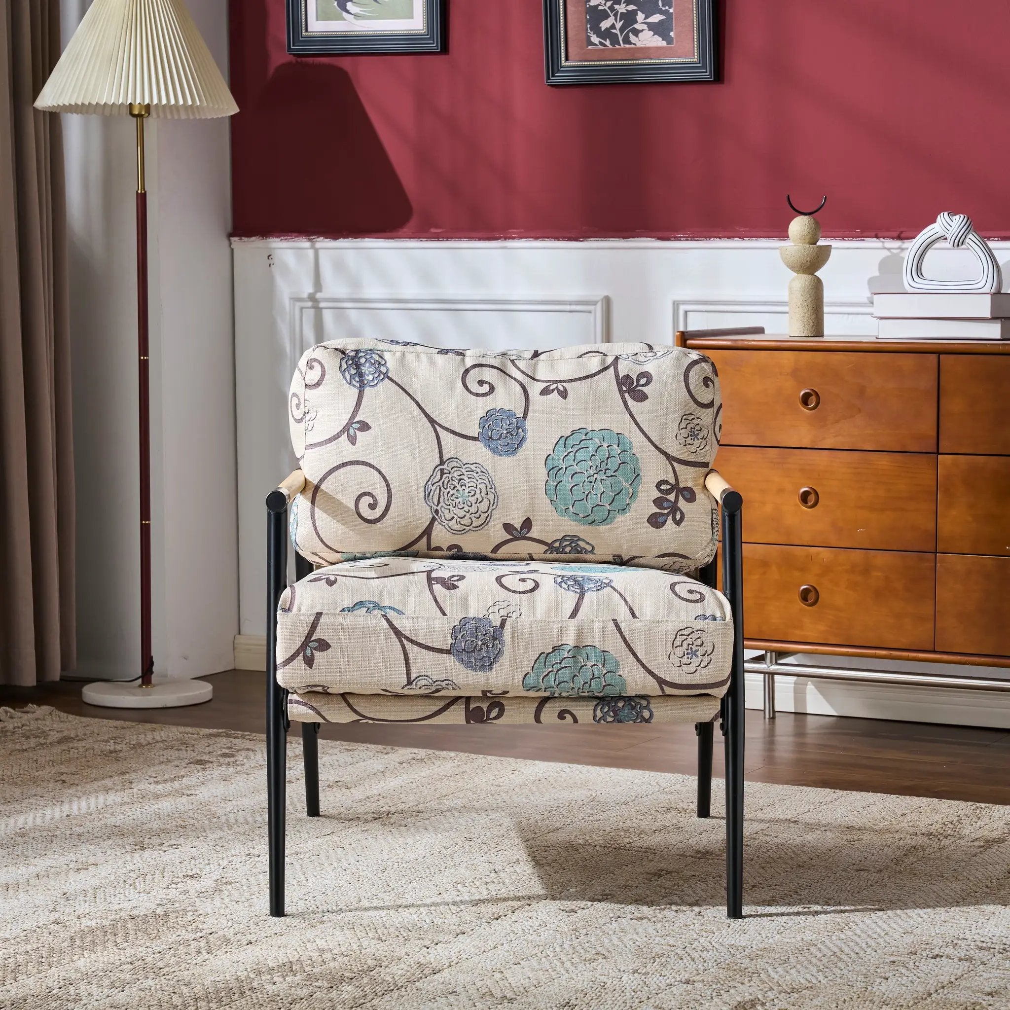 27.56" Modern Accent Chair with Plush Cushions and Wooden Armrests by HouseOfZazla