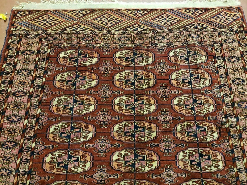 4' X 4' Antique Handmade Turkoman Bokhara Balouch Woven Wool Rug Brick Red Nice by Jewel Rugs