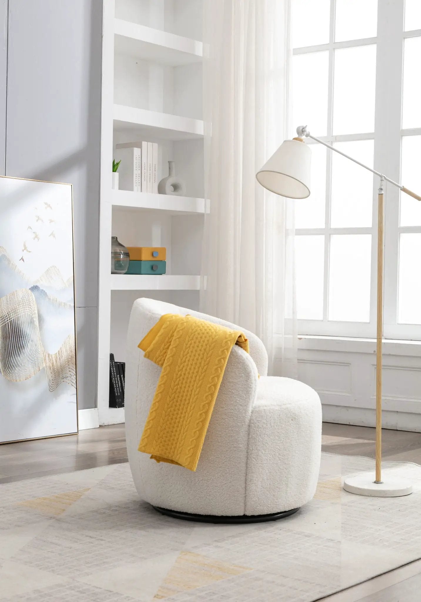 Teddy Fabric Swivel Accent Armchair Barrel Chair With Powder Coating Metal Ring by Unique Piece Furniture