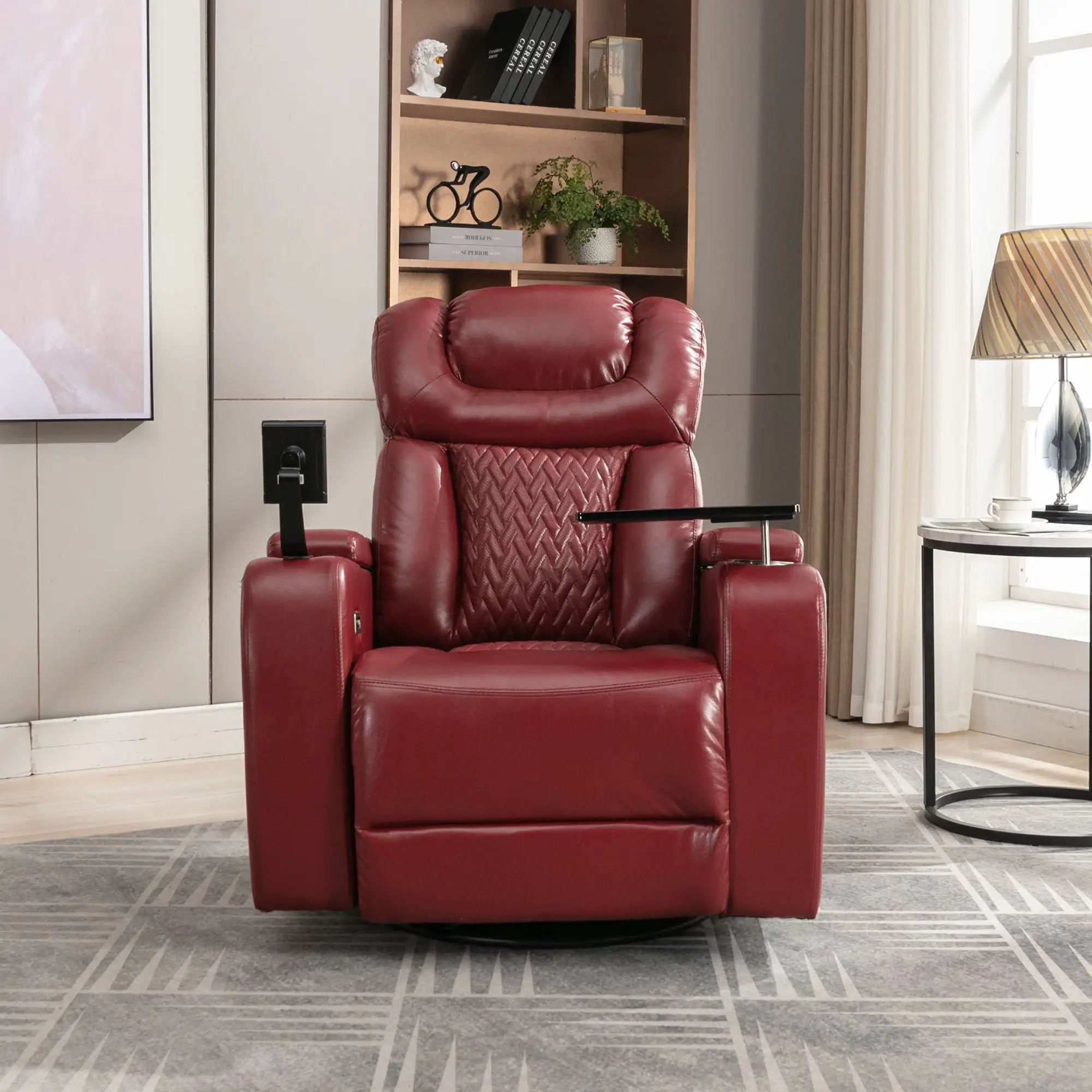 270 Degree Swivel Power Recliner With Tray Table, Phone Holder, Cup Holder, USB Port by HouseOfZazla