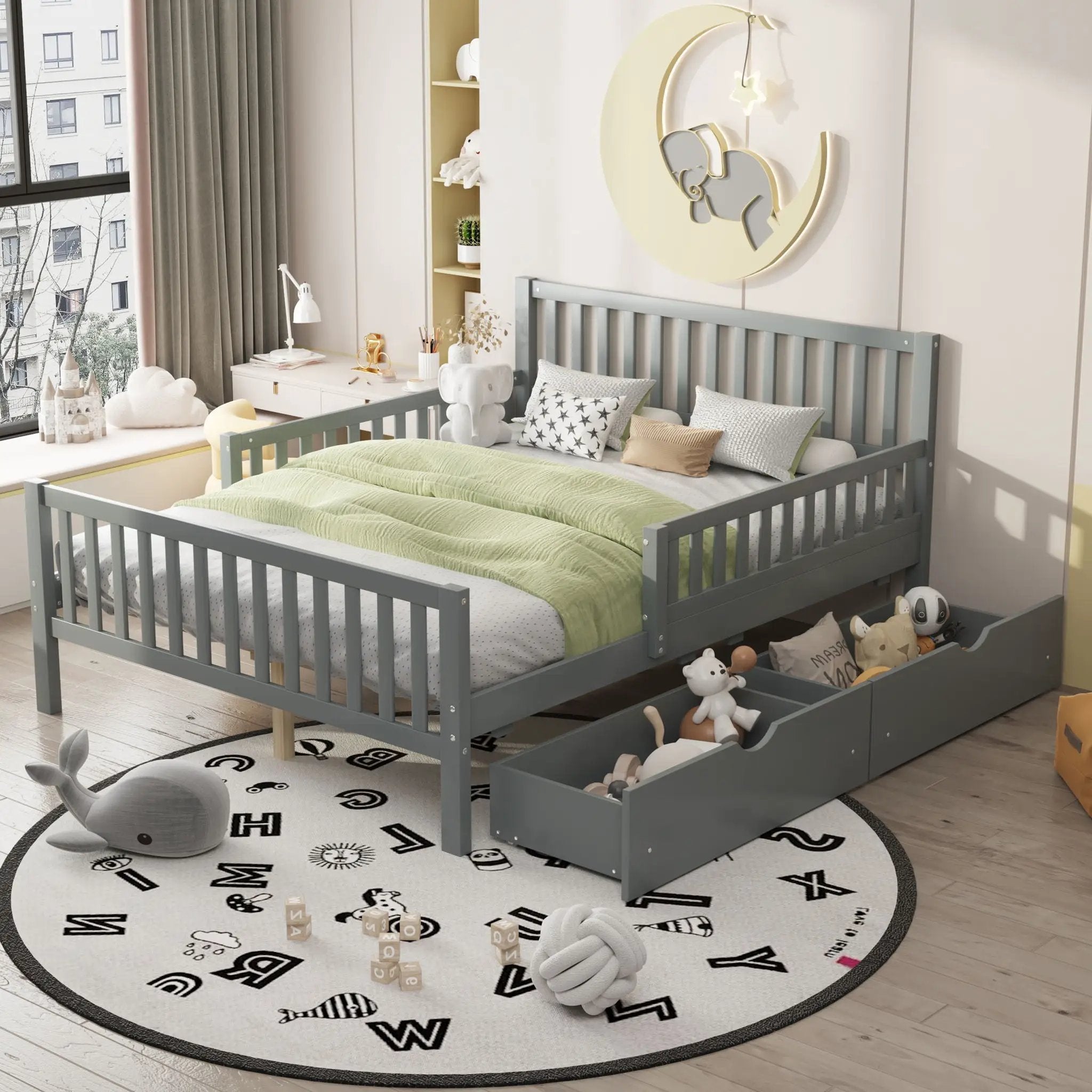 Platform Bed With Guardrails On Both Sides And 2 Storage Drawers by Unique Piece Furniture