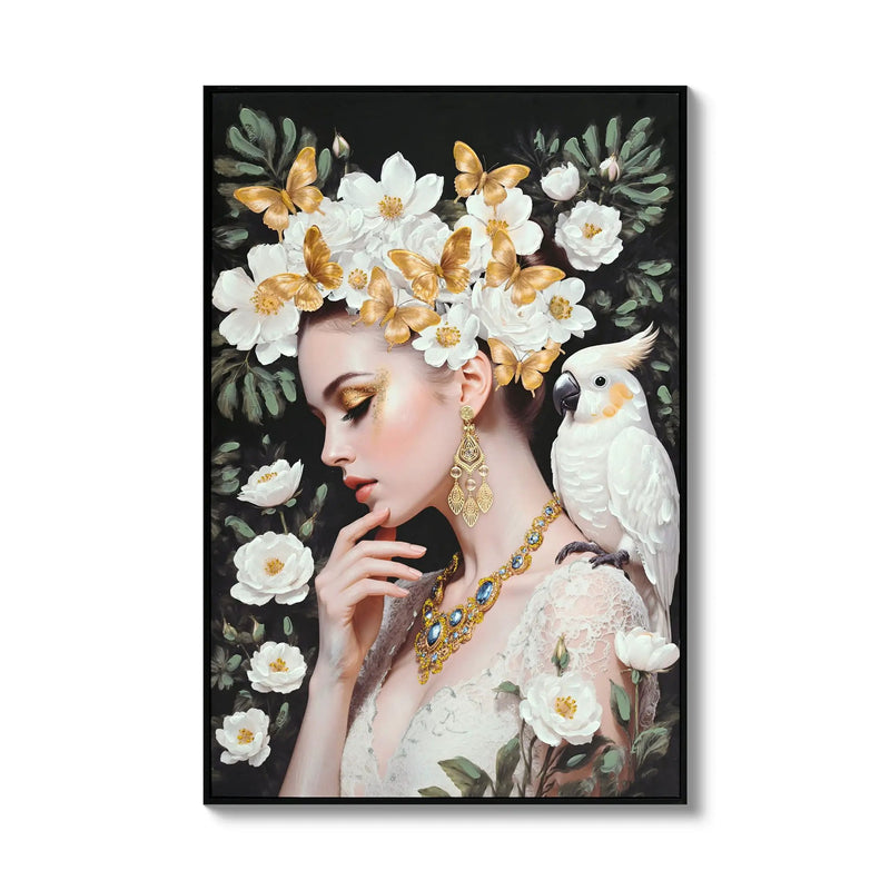 Beauty Posters Beauty Lady Wall Art And Floral Canvas Artwork For Living Room - Ivory / Gold by Unique Piece Furniture
