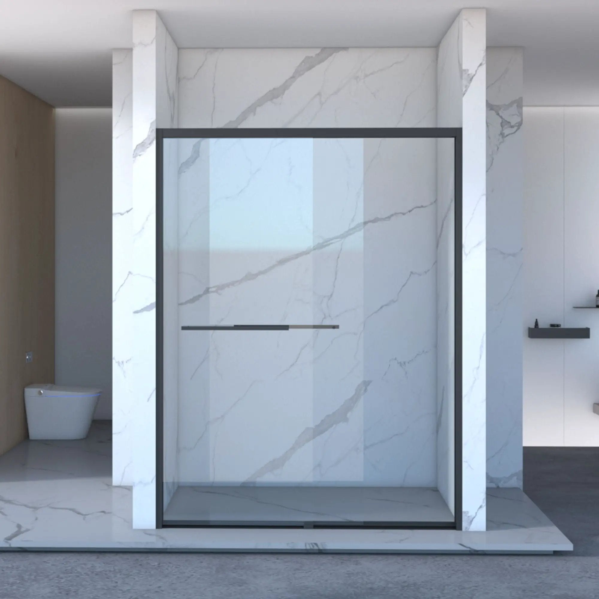 Frame Double Sliding Shower Door, Bypass Bathroom Sliding Door With Premium Clear Tempered Glass, Hardware Sliding Glass Shower Enclosure - Matte Black by HouseOfZazla