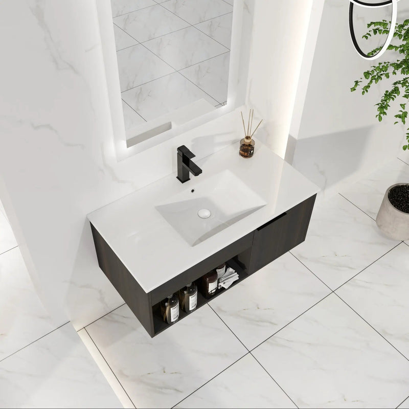 Wall Mounted Floating Bathroom Vanity With Open Shelf & Soft Close Door by Unique Piece Furniture