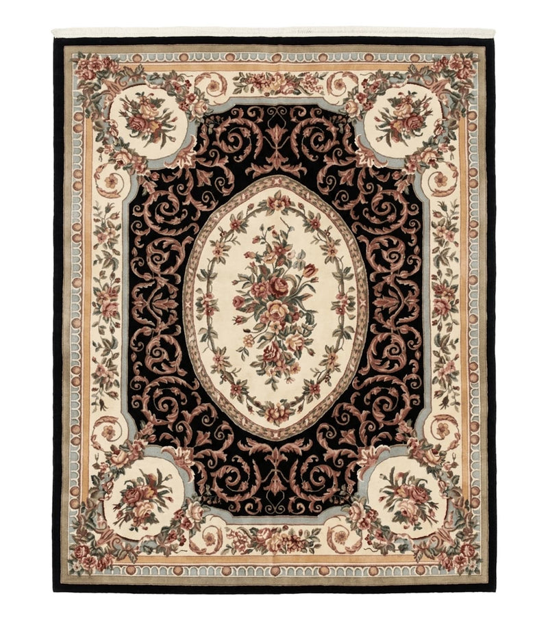 Aubusson Rug 8x10, Floral, Wool Pile, Elegant, European Design, Handmade, Fine by Jewel Rugs