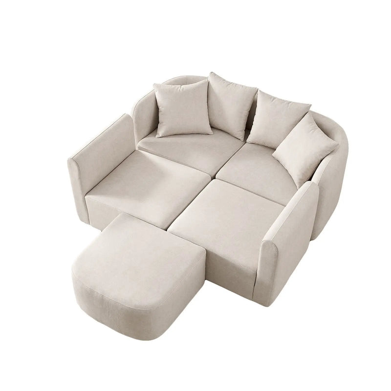 L-Shaped Modular Sectional Sofa With Ottoman, Living Room Furniture Set - Beige by HouseOfZazla